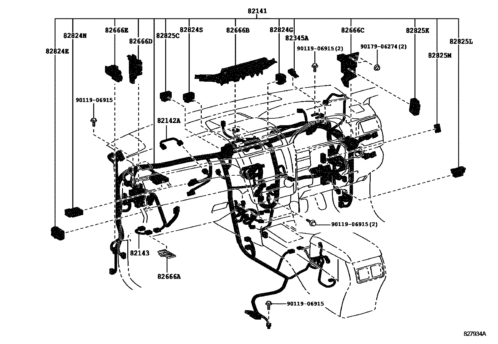 Toyota CAMRY 线束和卡夹 EPC diagram — 827934A