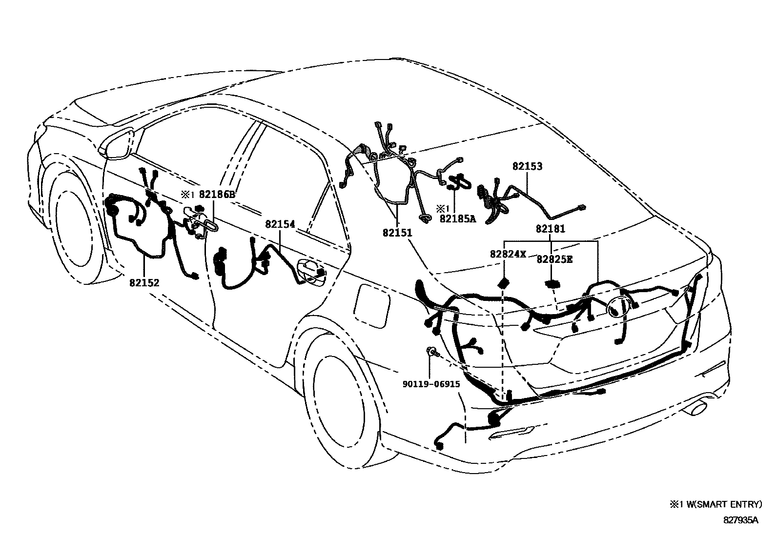 Toyota CAMRY 线束和卡夹 EPC diagram — 827935A