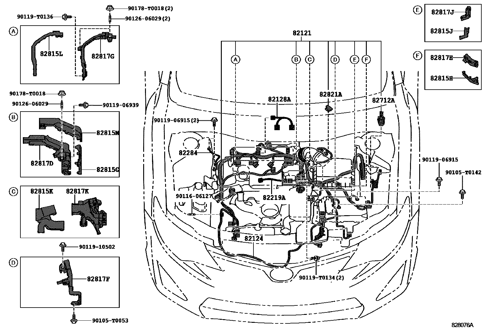 Toyota CAMRY 线束和卡夹 EPC diagram — 828076A