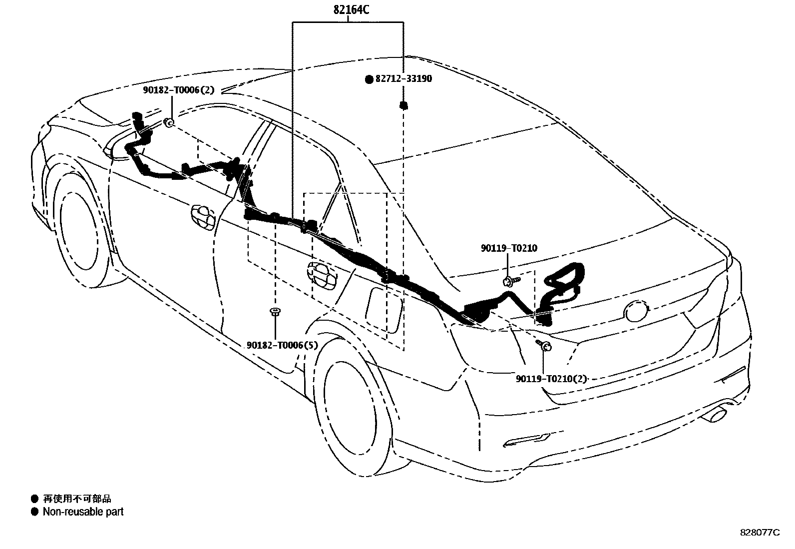 Toyota CAMRY 线束和卡夹 EPC diagram — 828077C