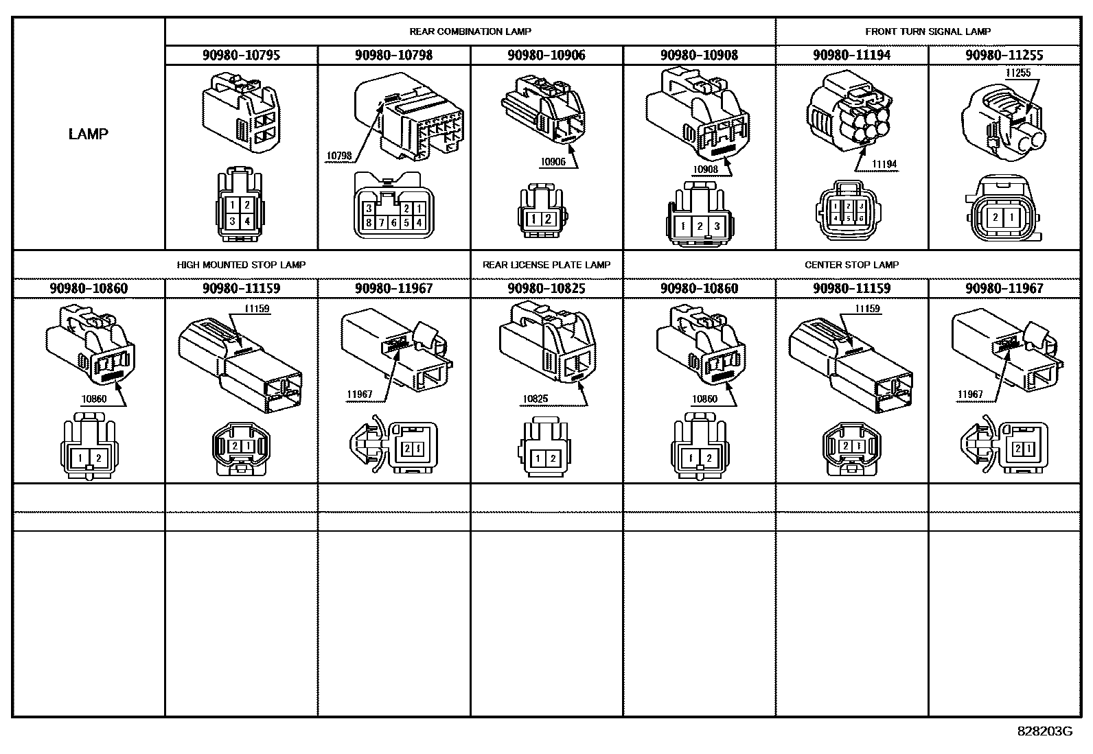 Toyota CAMRY 线束和卡夹 EPC diagram — 828203G