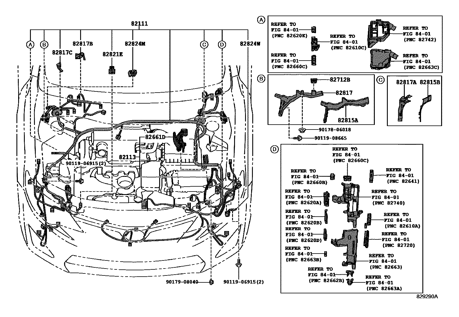 Toyota CAMRY 线束和卡夹 EPC diagram — 829290A
