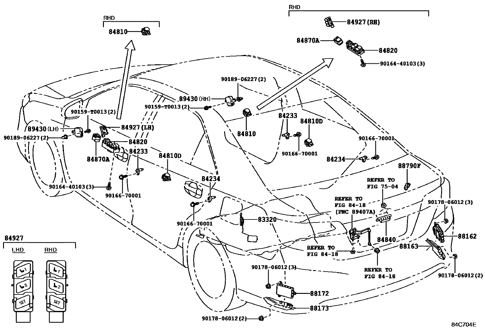 Toyota CAMRY 开关和继电器和ECU EPC diagram — 84C704E