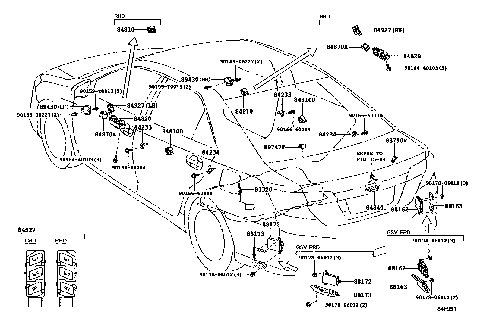 Toyota CAMRY 开关和继电器和ECU EPC diagram — 84F951