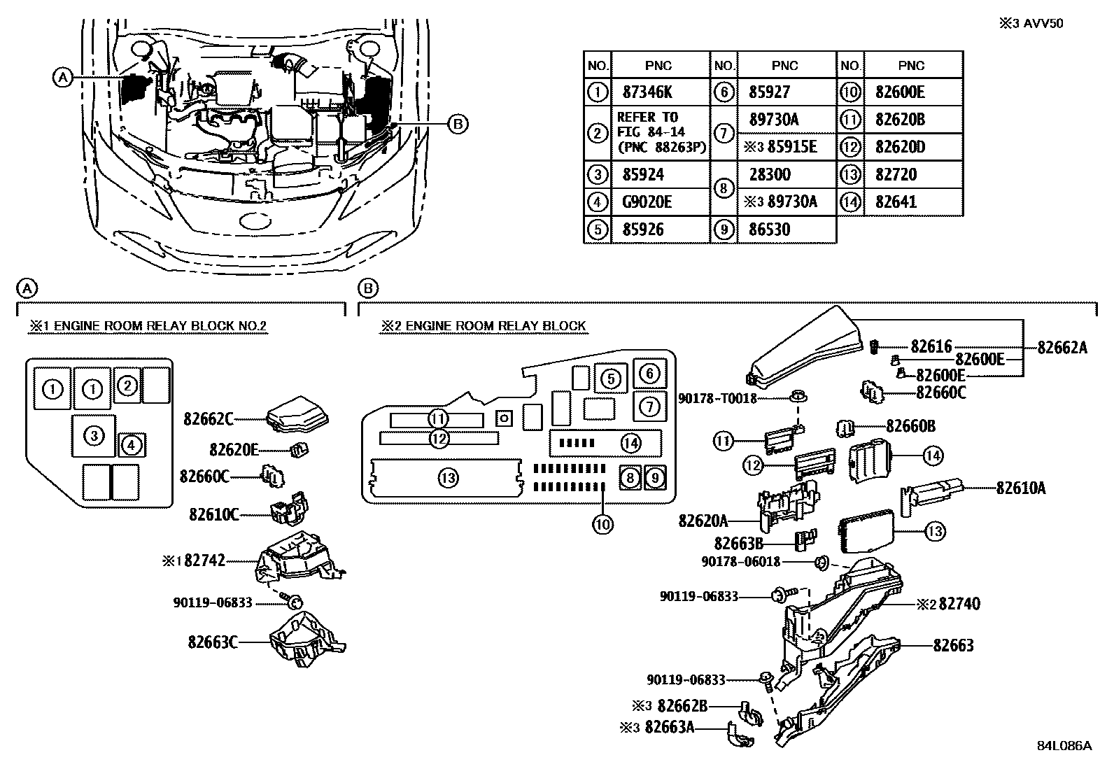 Toyota CAMRY 开关和继电器和ECU EPC diagram — 84L086A