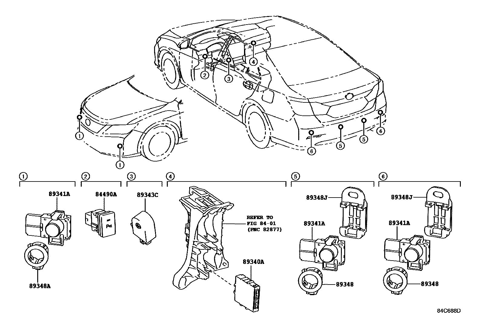 Toyota CAMRY 测距雷达和倒车雷达 EPC diagram — 84C688D