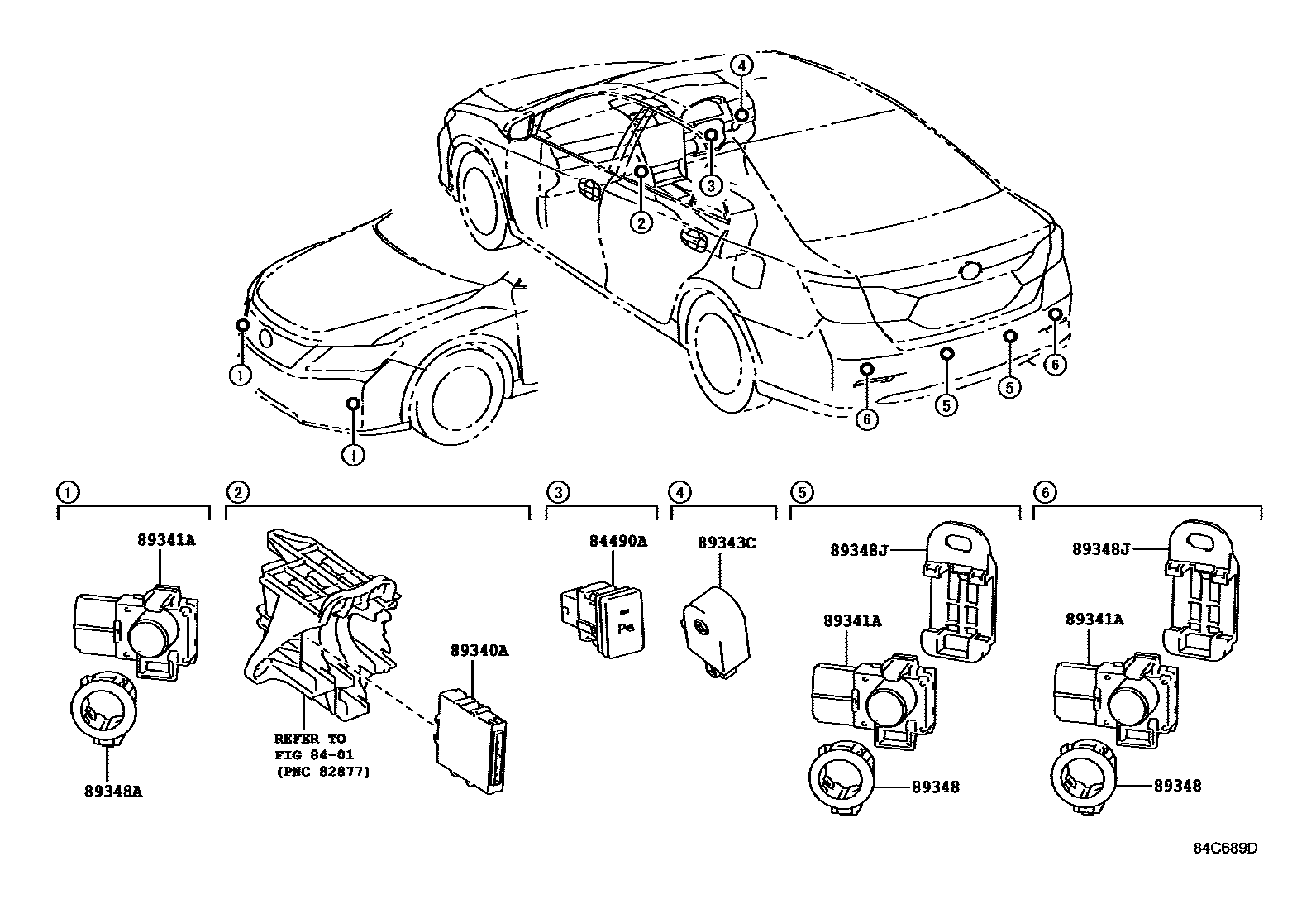 Toyota CAMRY 测距雷达和倒车雷达 EPC diagram — 84C689D