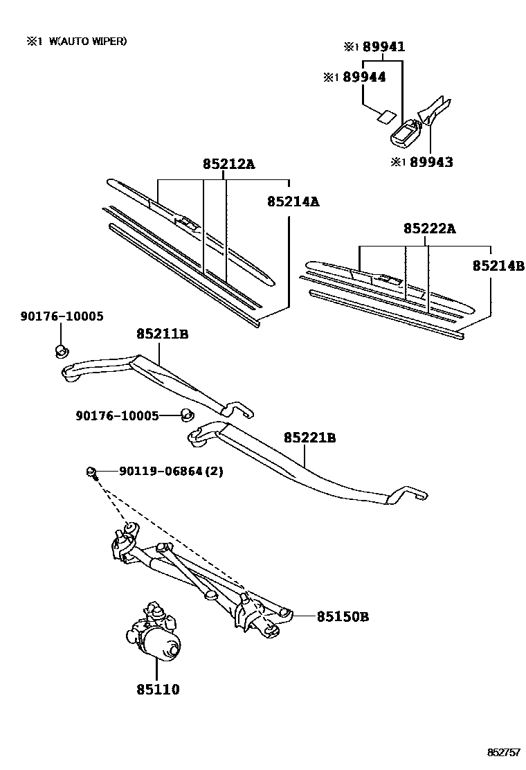 Toyota CAMRY 挡风玻璃刮水器 EPC diagram — 852757