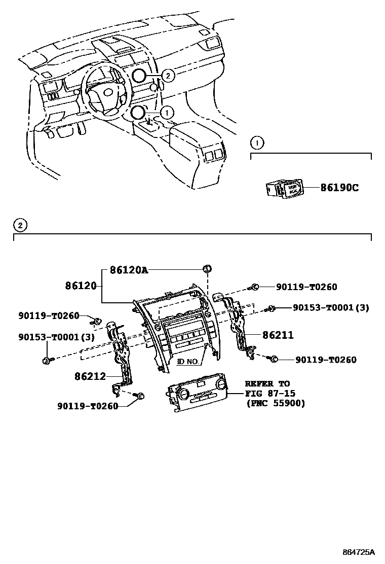 Toyota CAMRY 收音机、放大器和冷凝器 EPC diagram — 864725A
