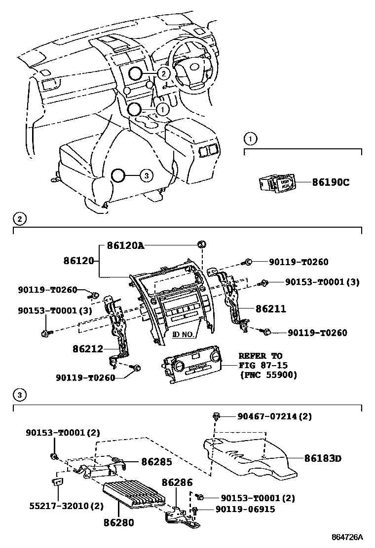 Toyota CAMRY 收音机、放大器和冷凝器 EPC diagram — 864726A