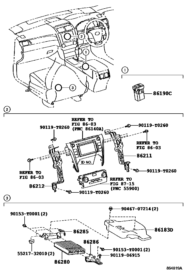 Toyota CAMRY 收音机、放大器和冷凝器 EPC diagram — 864819A