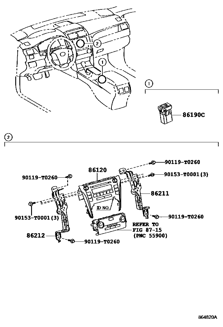 Toyota CAMRY 收音机、放大器和冷凝器 EPC diagram — 864820A