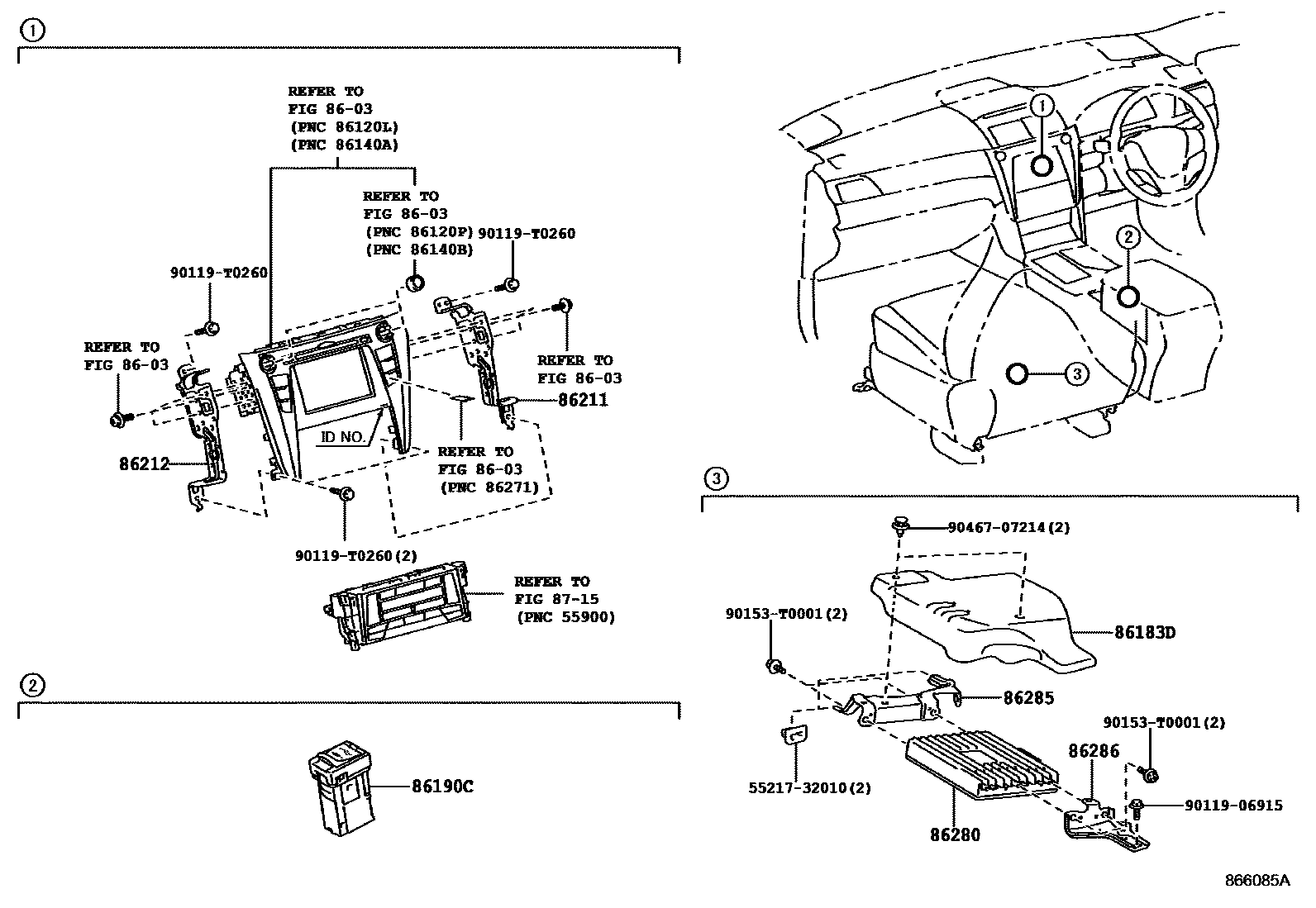 Toyota CAMRY 收音机、放大器和冷凝器 EPC diagram — 866085A