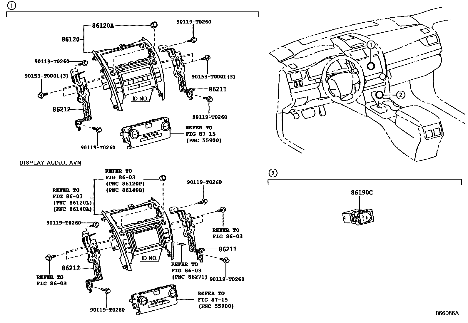 Toyota CAMRY 收音机、放大器和冷凝器 EPC diagram — 866086A