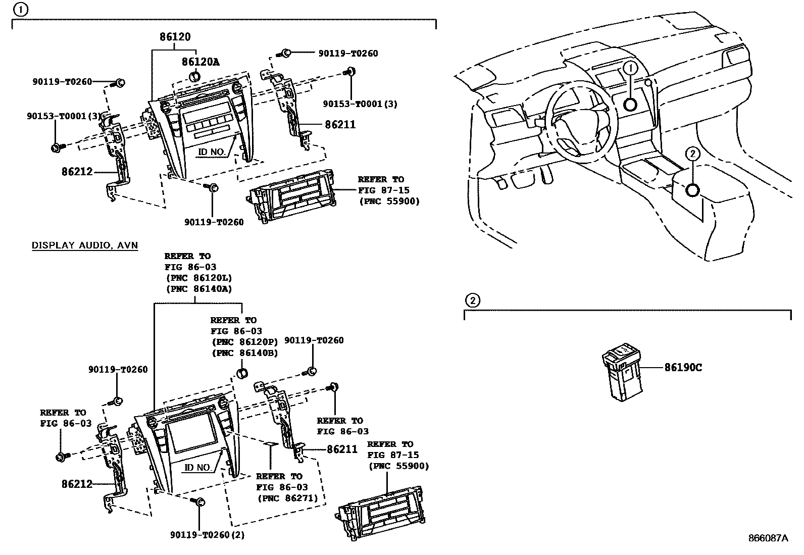 Toyota CAMRY 收音机、放大器和冷凝器 EPC diagram — 866087A