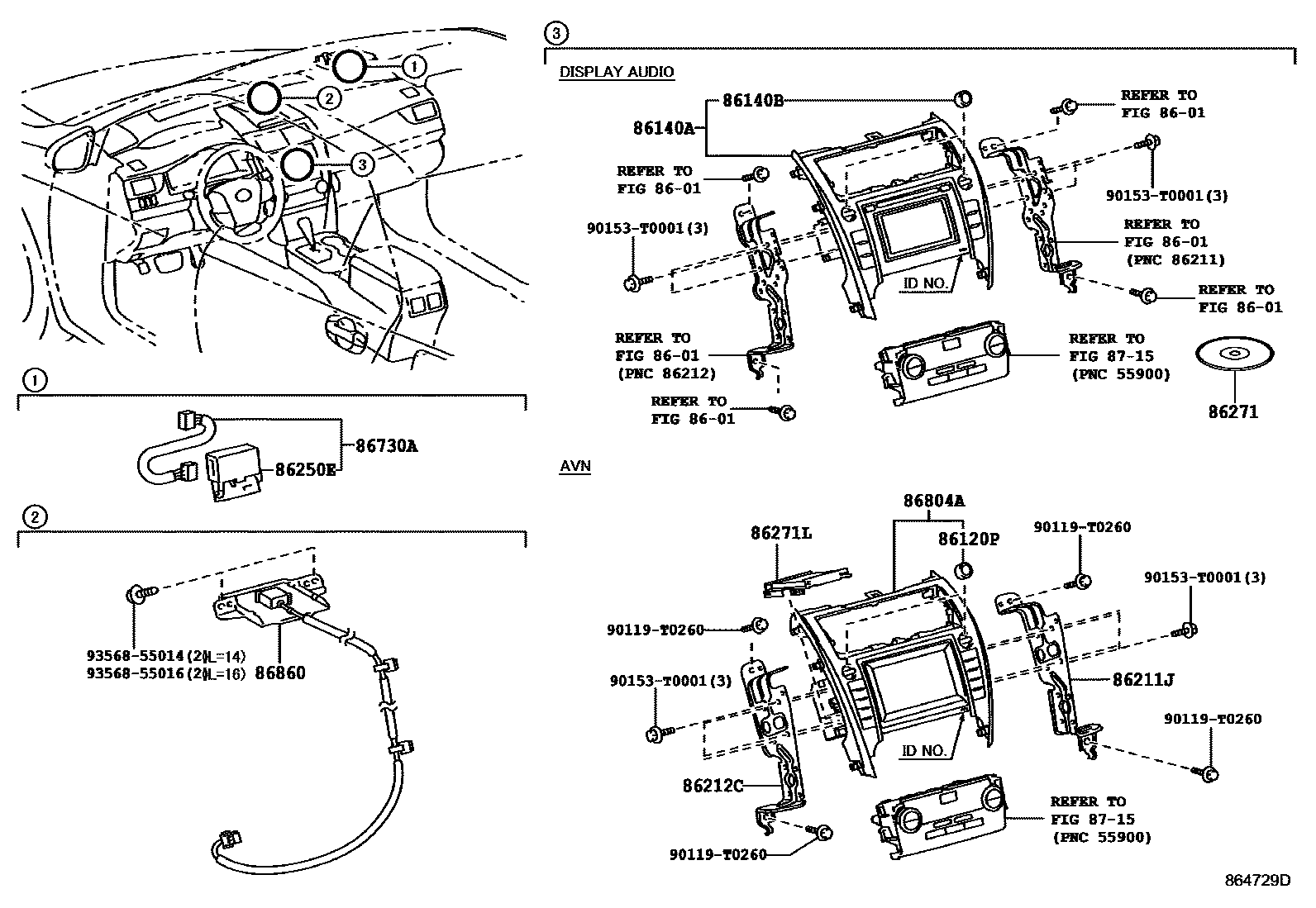 Toyota CAMRY 导航和前监视器显示屏 EPC diagram — 864729D
