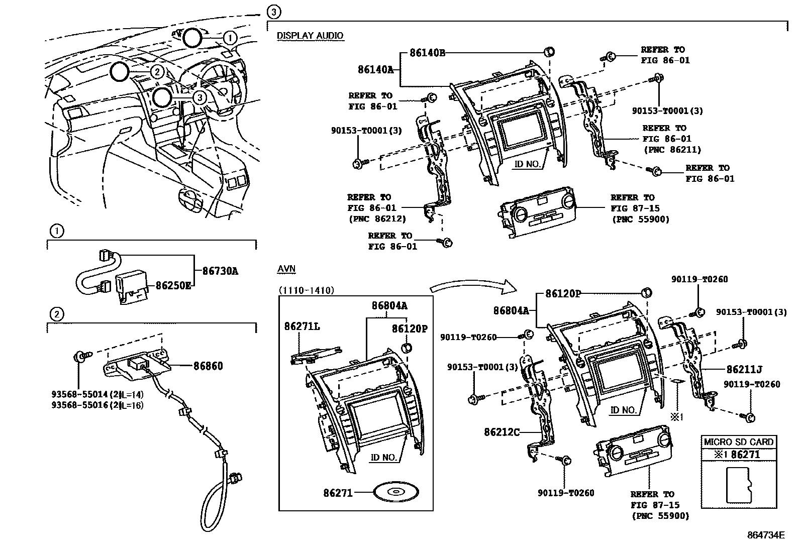 Toyota CAMRY 导航和前监视器显示屏 EPC diagram — 864734E