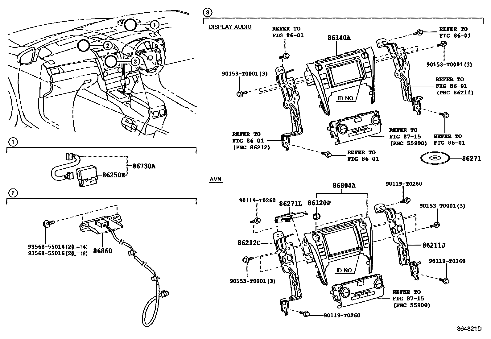 Toyota CAMRY 导航和前监视器显示屏 EPC diagram — 864821D