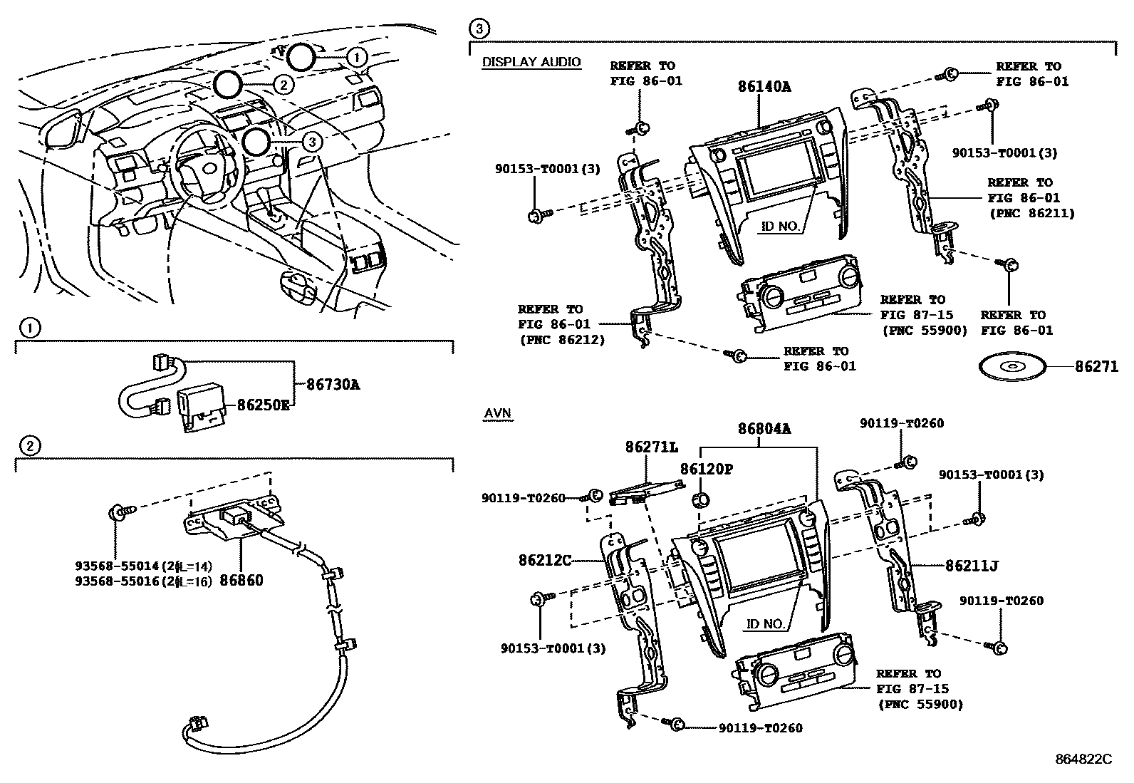 Toyota CAMRY 导航和前监视器显示屏 EPC diagram — 864822C