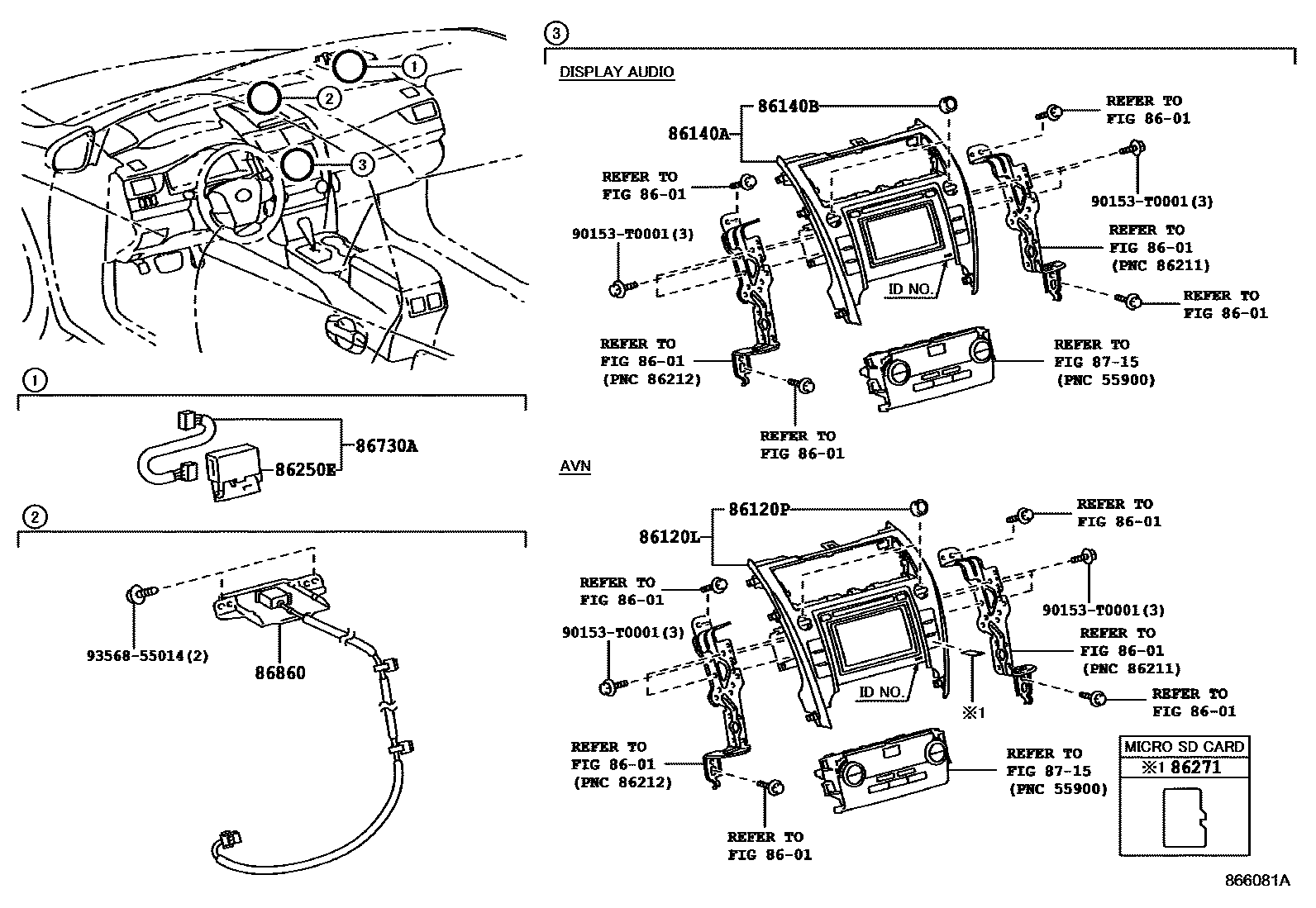 Toyota CAMRY 导航和前监视器显示屏 EPC diagram — 866081A