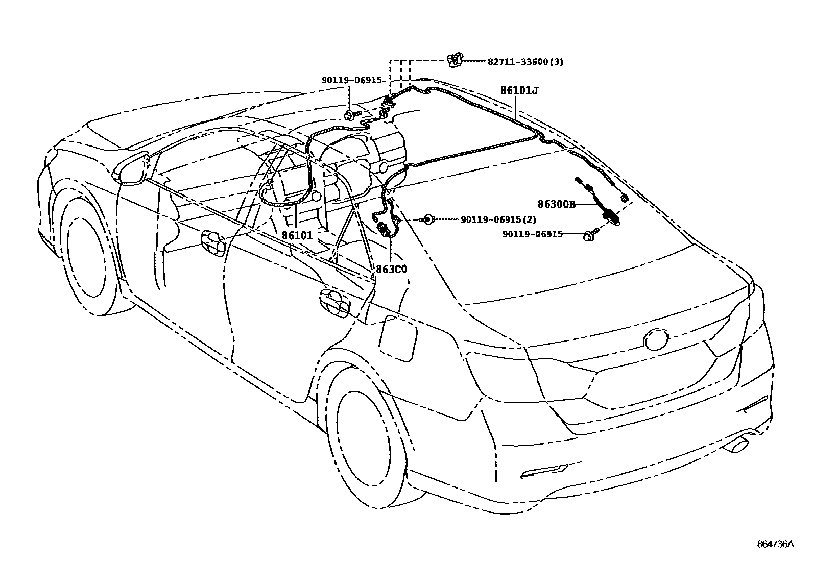 Toyota CAMRY antenna EPC diagram — 864736A