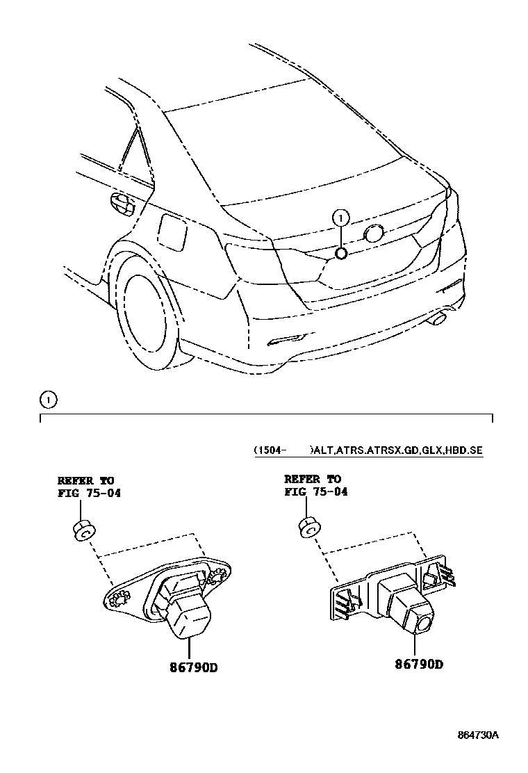 Toyota CAMRY 倒车影像和摄像头 EPC diagram — 864730A