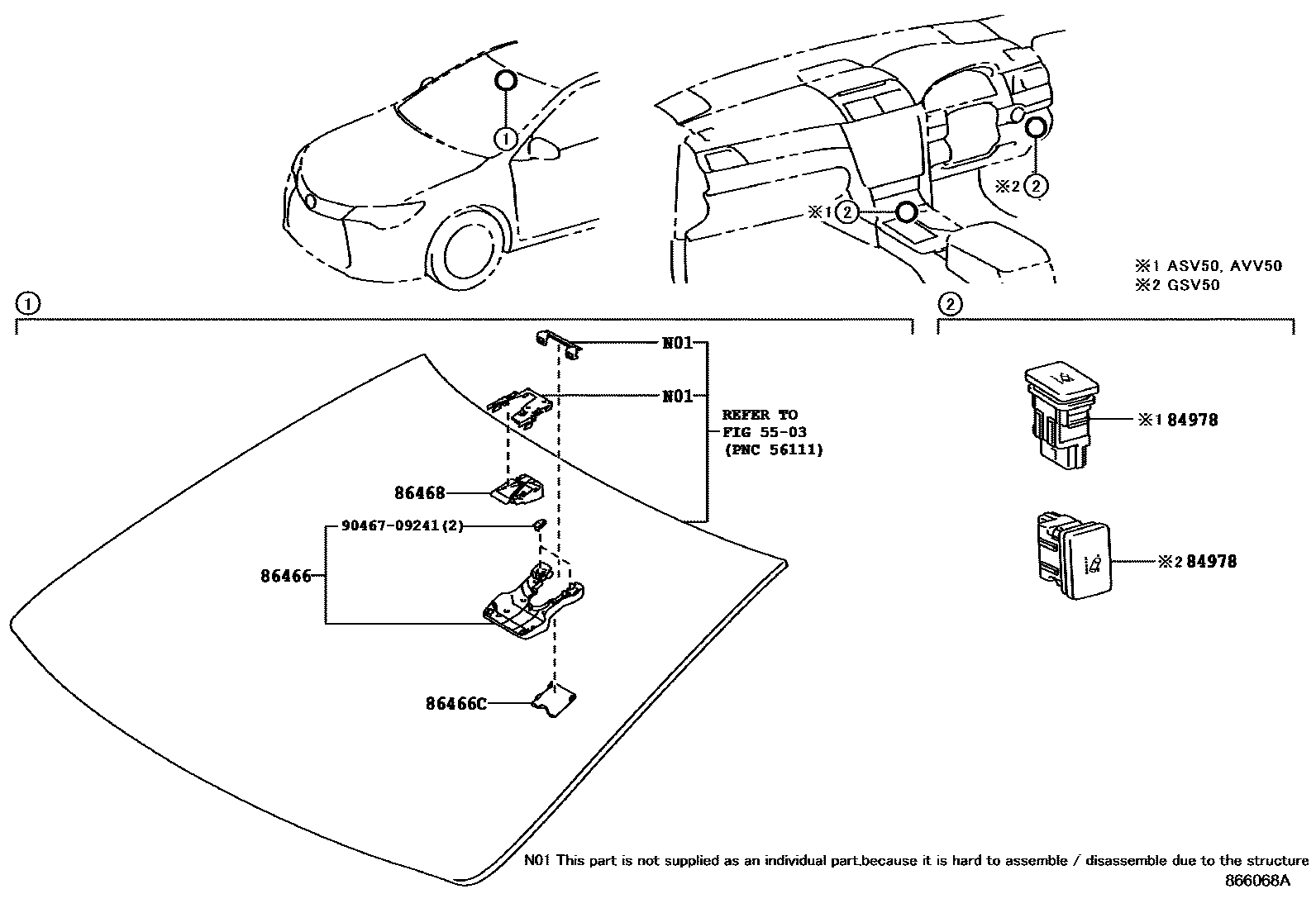 Toyota CAMRY 车道保持辅助系统 EPC diagram — 866068A
