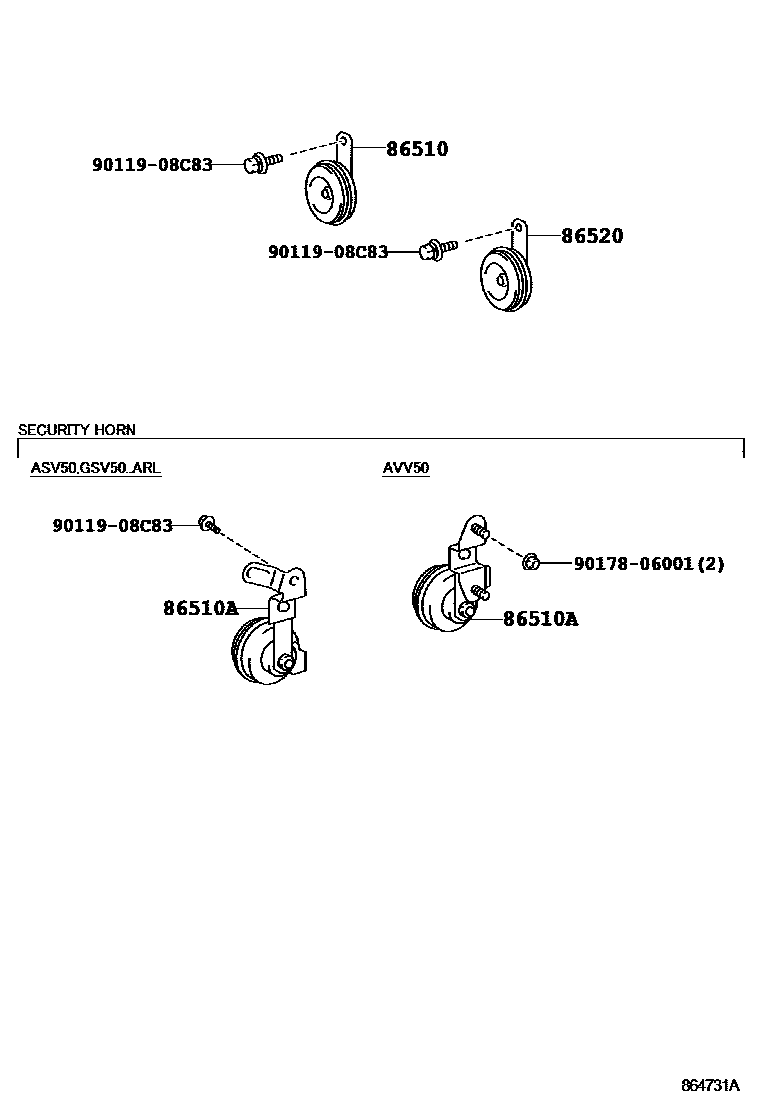 Toyota CAMRY 喇叭 EPC diagram — 864731A