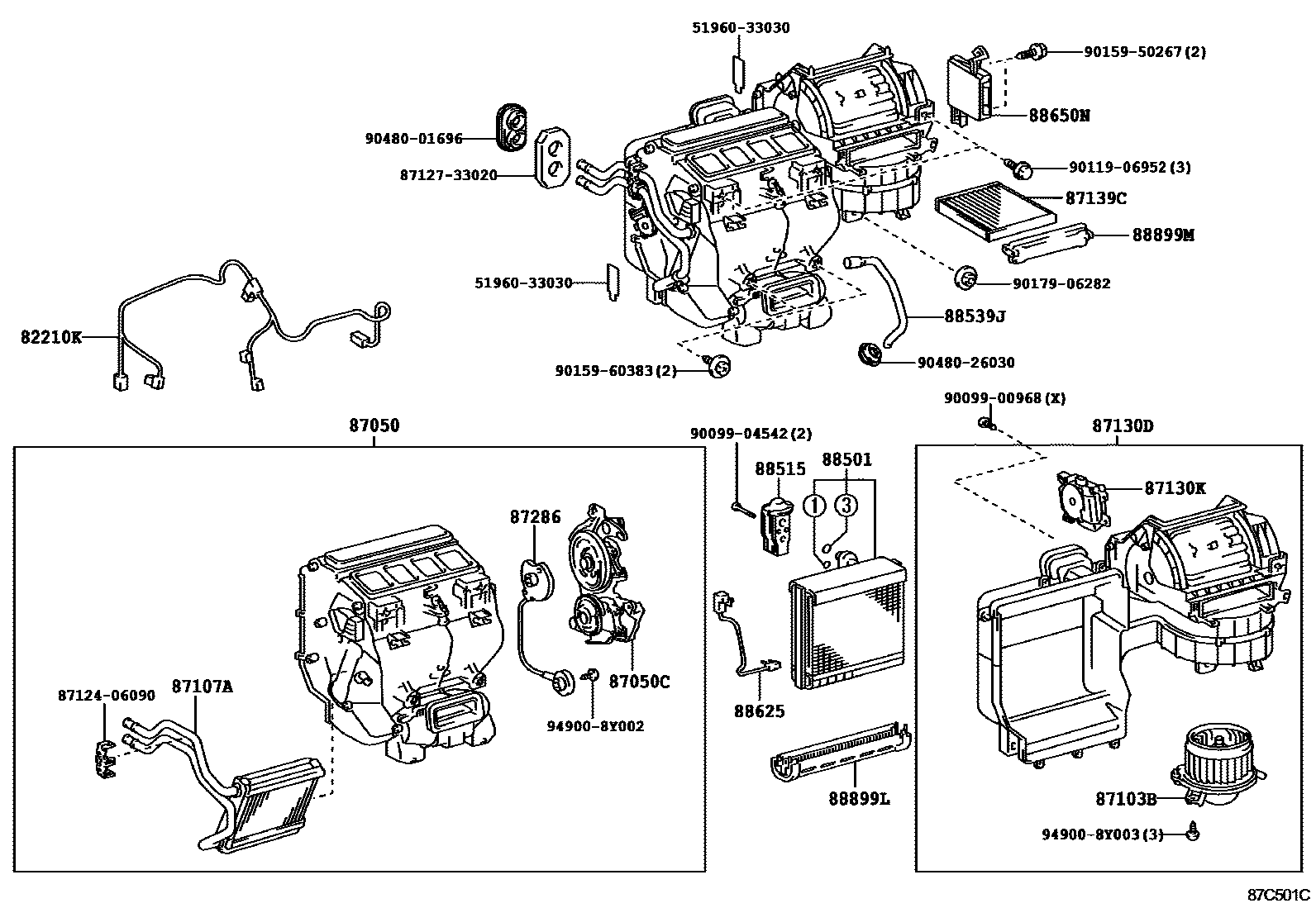 Toyota CAMRY 暖风和空调系统 - 冷却器组件 EPC diagram — 87C501C