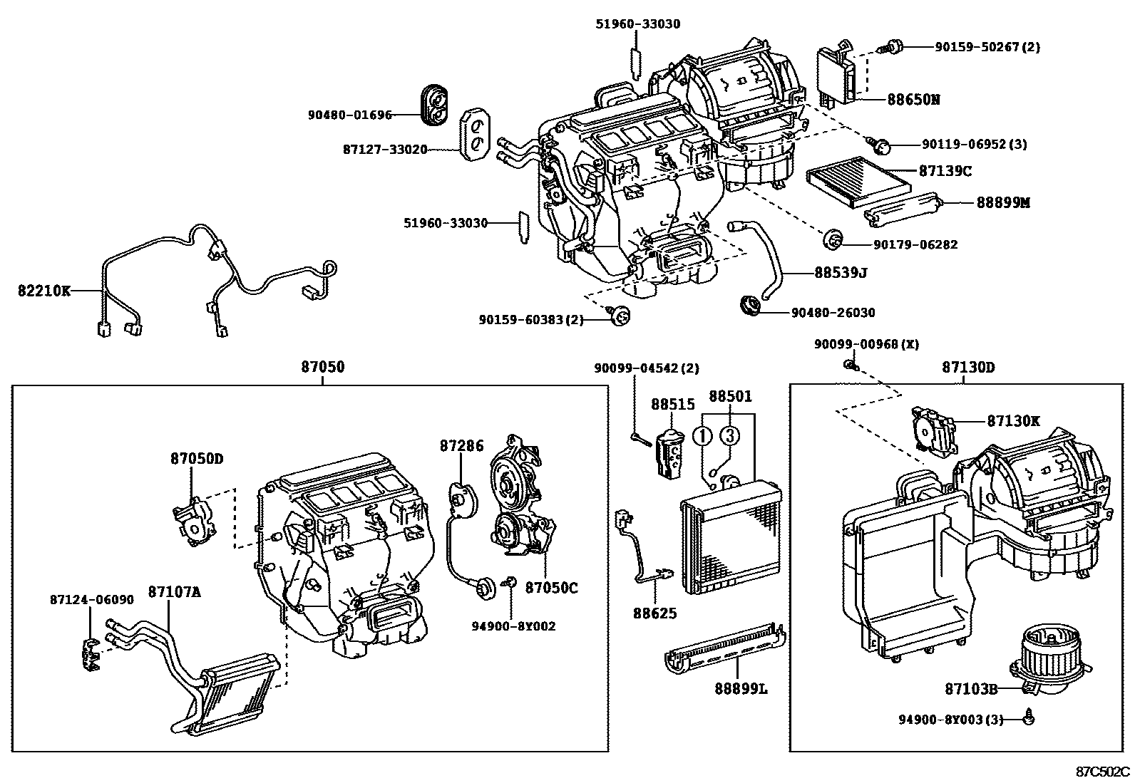 Toyota CAMRY 暖风和空调系统 - 冷却器组件 EPC diagram — 87C502C