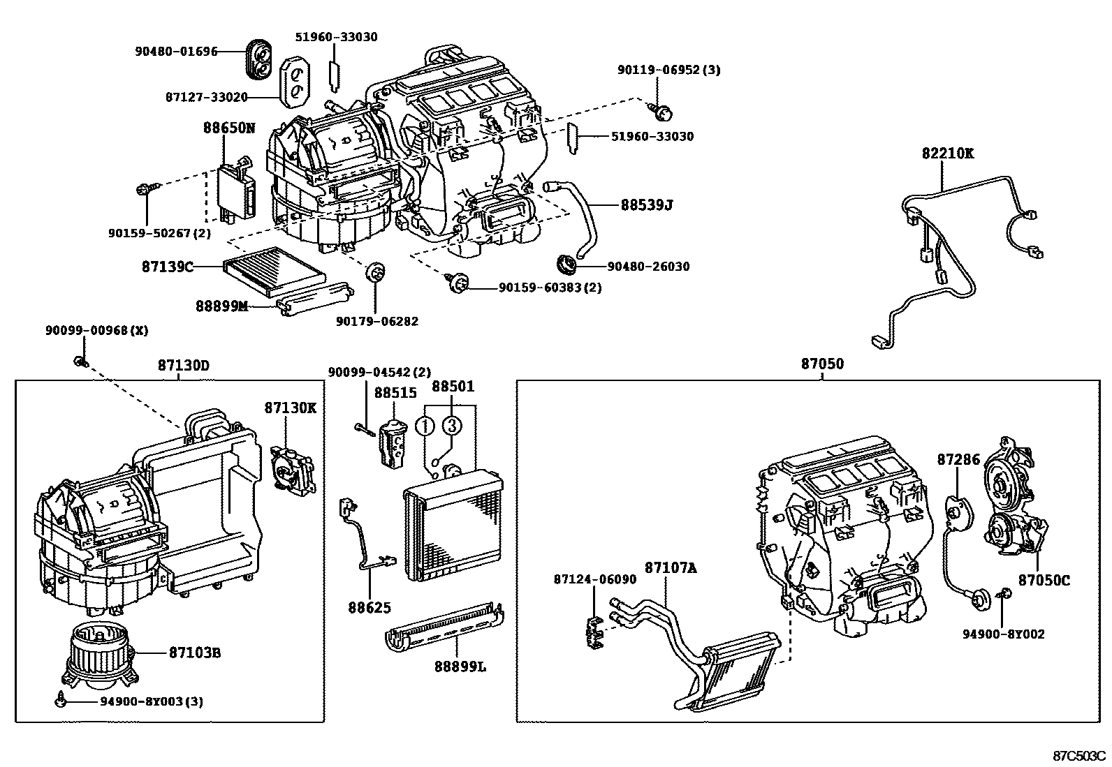 Toyota CAMRY 暖风和空调系统 - 冷却器组件 EPC diagram — 87C503C
