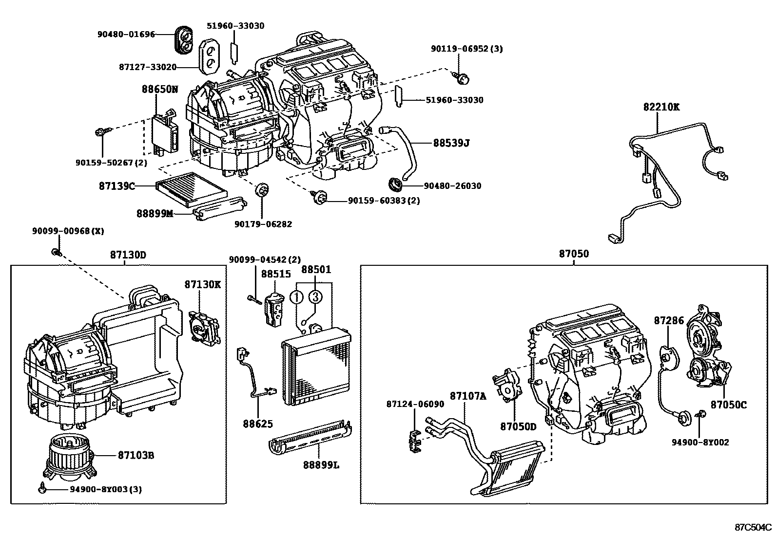 Toyota CAMRY 暖风和空调系统 - 冷却器组件 EPC diagram — 87C504C