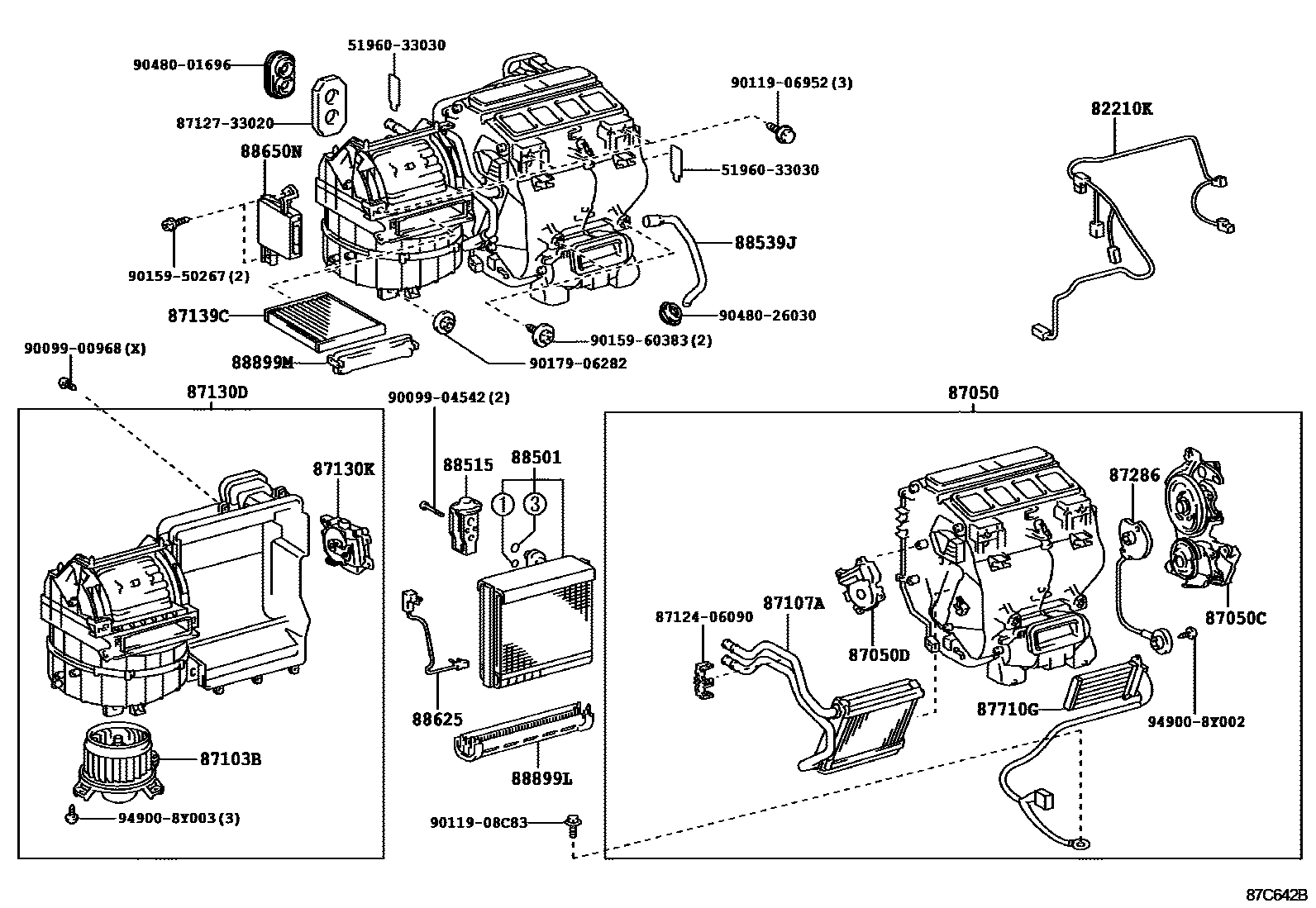 Toyota CAMRY 暖风和空调系统 - 冷却器组件 EPC diagram — 87C642B