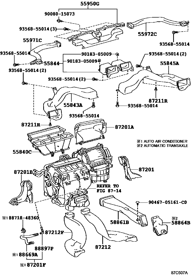 Toyota CAMRY 暖风和空调系统 - 控制器和风管 EPC diagram — 87C507A