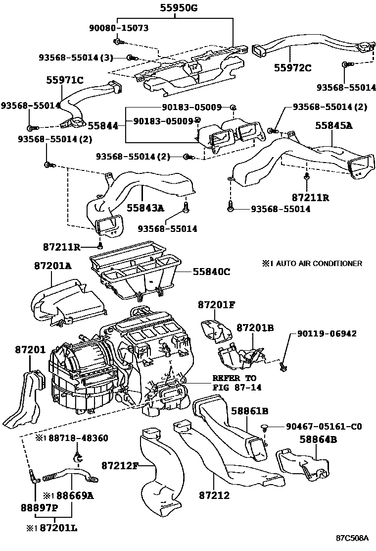 Toyota CAMRY 暖风和空调系统 - 控制器和风管 EPC diagram — 87C508A