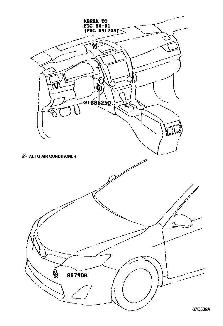 Toyota CAMRY 暖风和空调系统 - 控制器和风管 EPC diagram — 87C509A