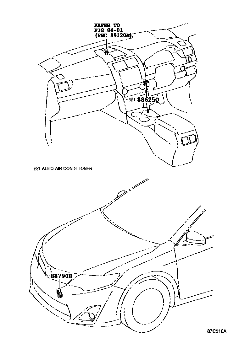 Toyota CAMRY 暖风和空调系统 - 控制器和风管 EPC diagram — 87C510A