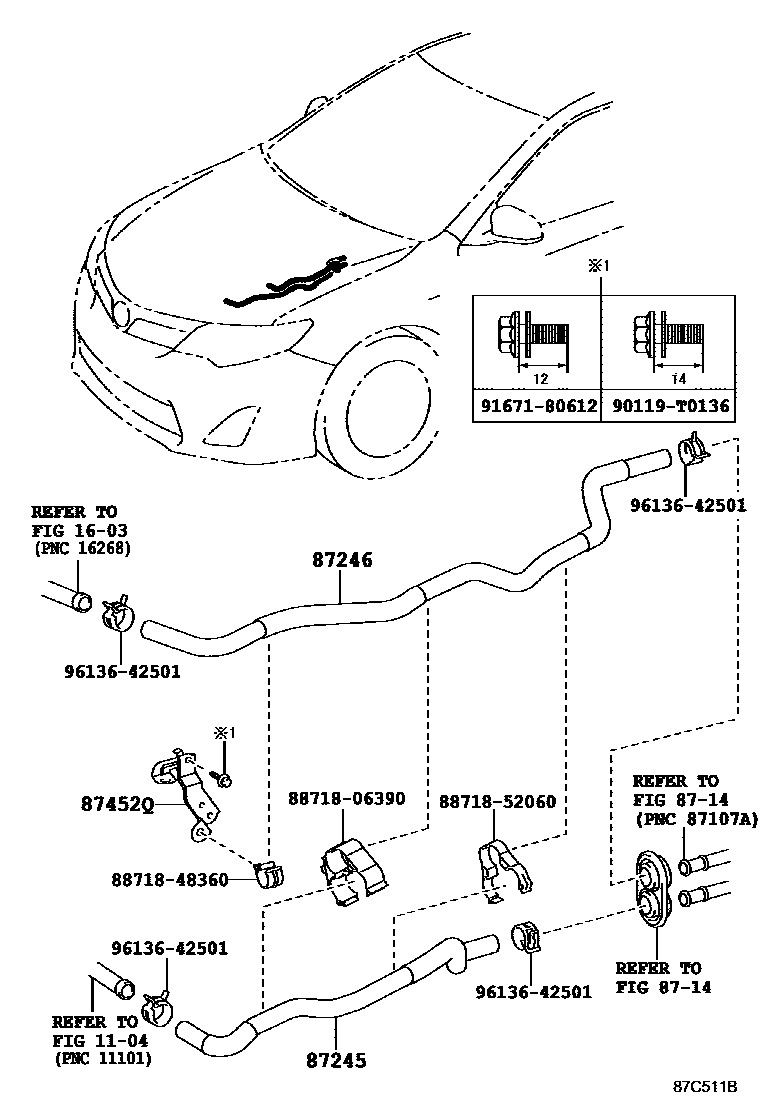 Toyota CAMRY 暖风和空调系统 - 水管 EPC diagram — 87C511B