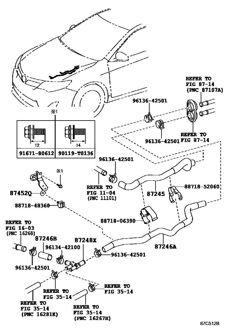 Toyota CAMRY 暖风和空调系统 - 水管 EPC diagram — 87C512B