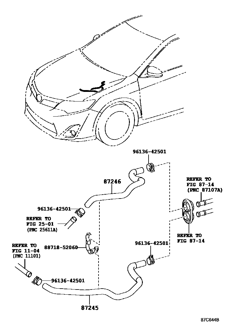 Toyota CAMRY 暖风和空调系统 - 水管 EPC diagram — 87C644B