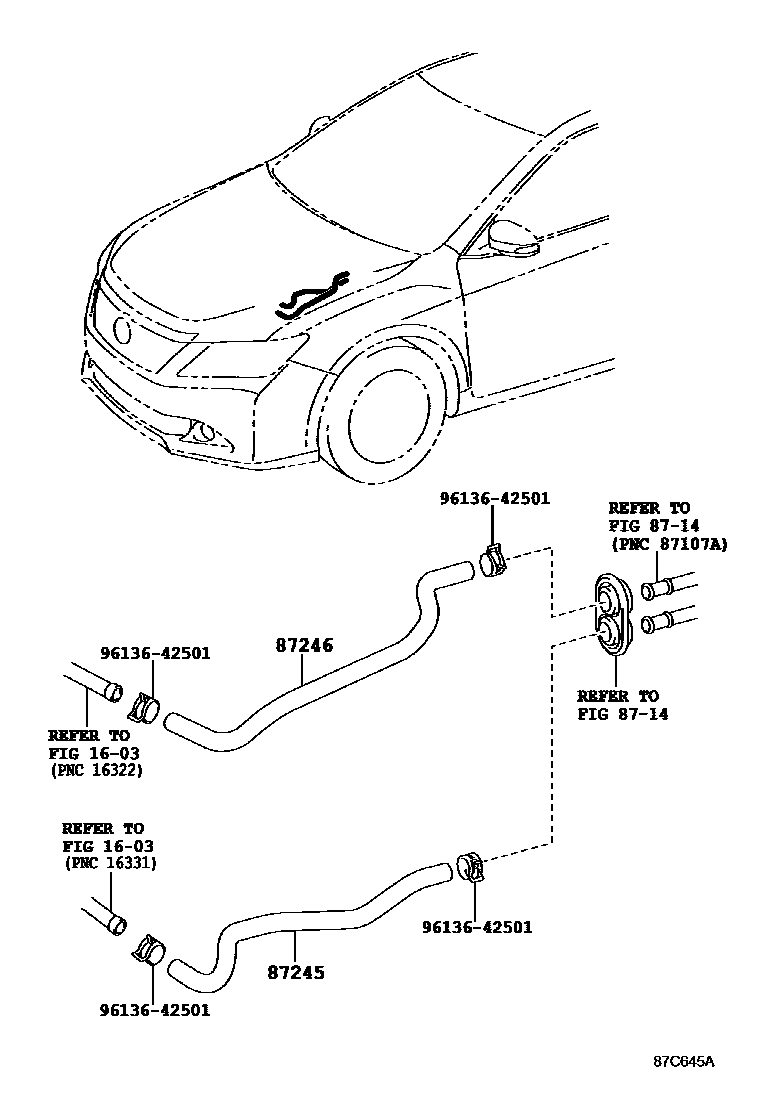 Toyota CAMRY 暖风和空调系统 - 水管 EPC diagram — 87C645A