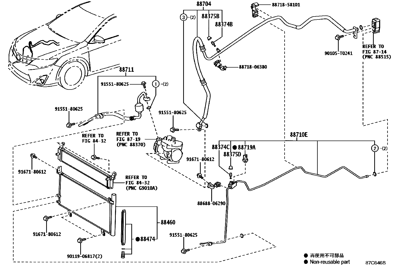 Toyota CAMRY Heating & Air Conditioning - Cooler Piping EPC diagram — 87C646B