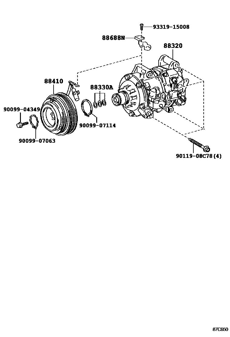 Toyota CAMRY Heating & Air Conditioning - Compressor EPC diagram — 87C650