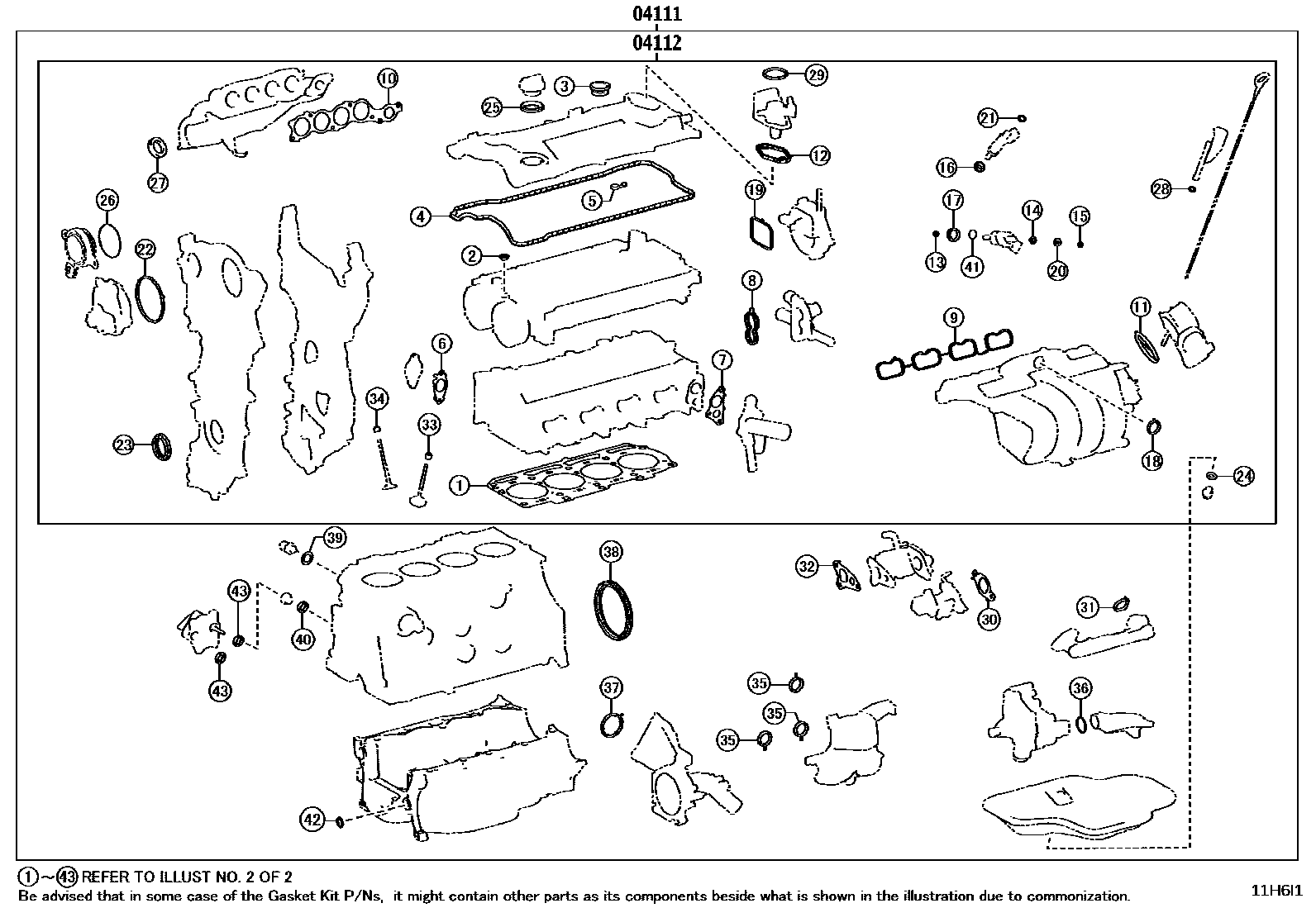 Toyota CAMRY Engine Overhaul Gasket Kit EPC diagram — 11H6I1