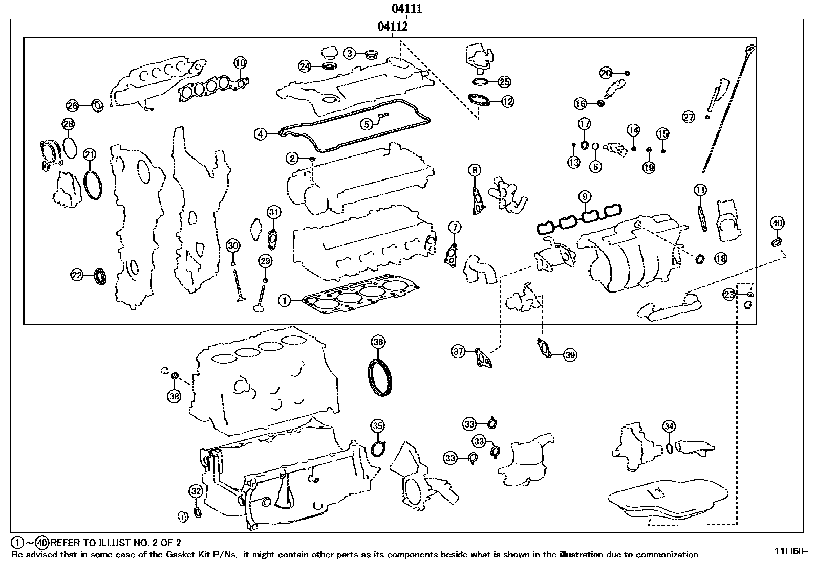 Toyota CAMRY Engine Overhaul Gasket Kit EPC diagram — 11H6IF