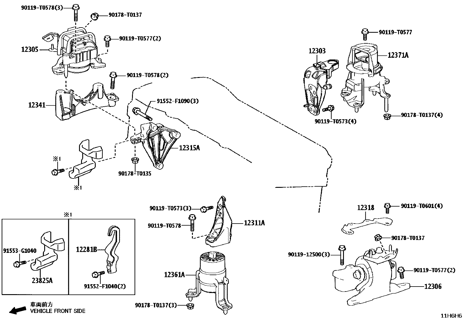 Toyota CAMRY Engine Mounting EPC diagram — 11H6H6