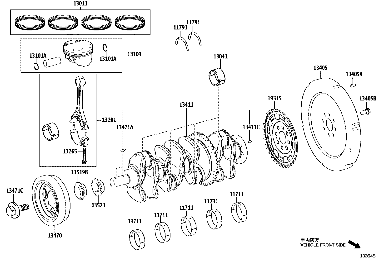 Toyota CAMRY Crankshaft & Piston EPC diagram — 133645