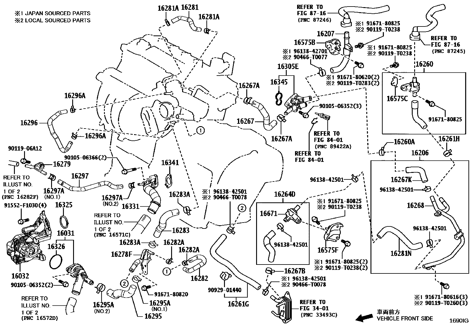Toyota CAMRY RADIATOR & WATER OUTLET EPC diagram — 1690IG