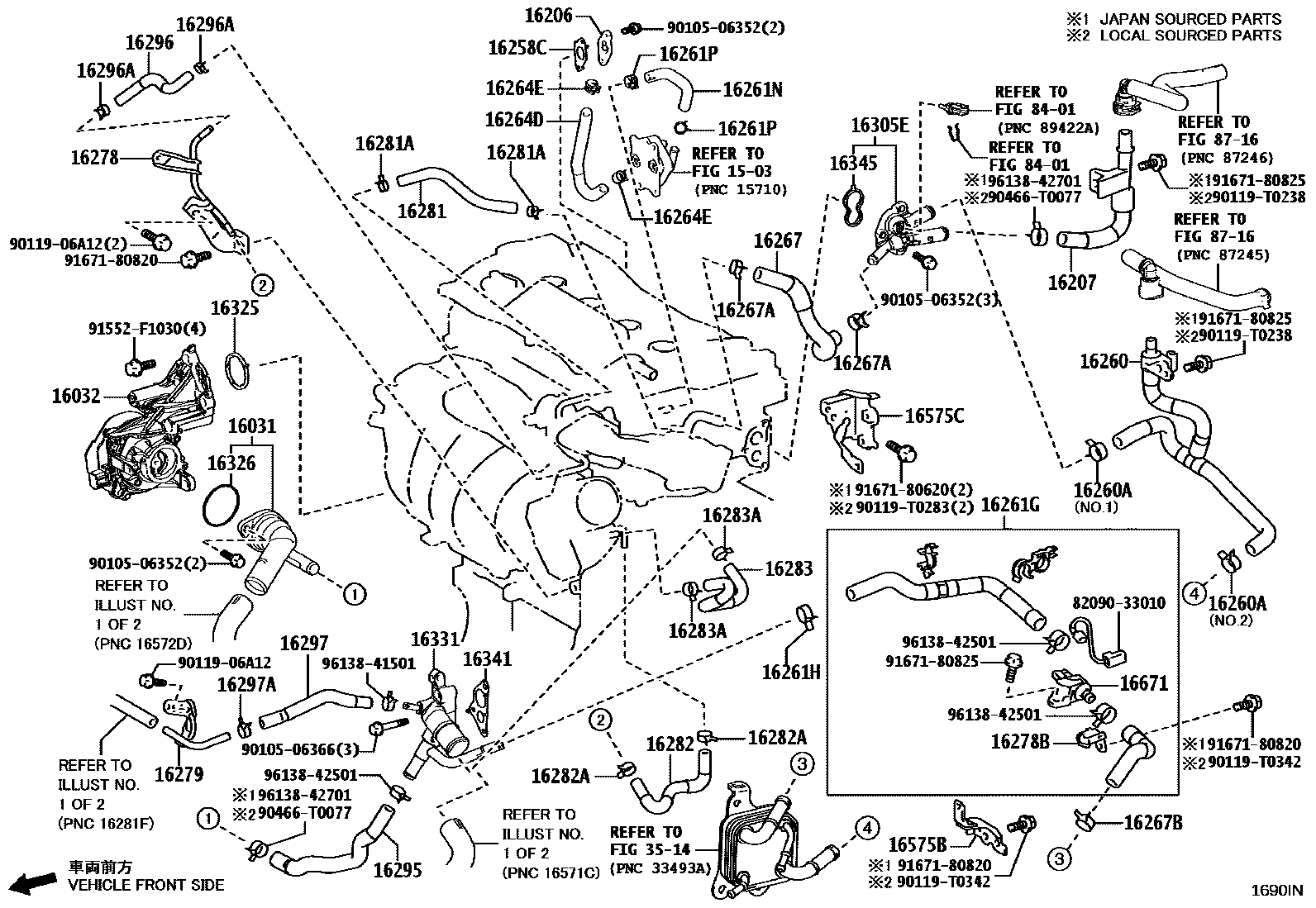 Toyota CAMRY RADIATOR & WATER OUTLET EPC diagram — 1690IN