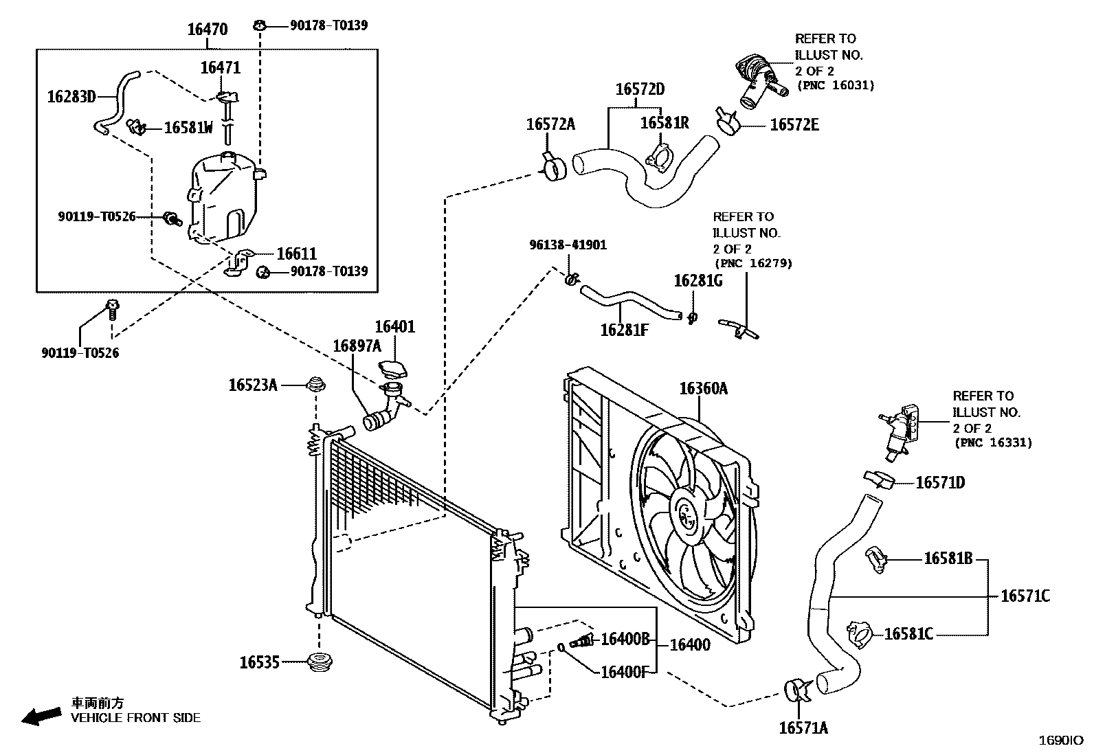 Toyota CAMRY RADIATOR & WATER OUTLET EPC diagram — 1690IO